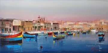 Artworks in 150 Subjects Painting - Marsaxlokk Malta KG by knife
